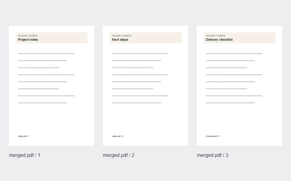 El PDF combinat de tres pàgines, amb les notes primer i la llista de verificació al final